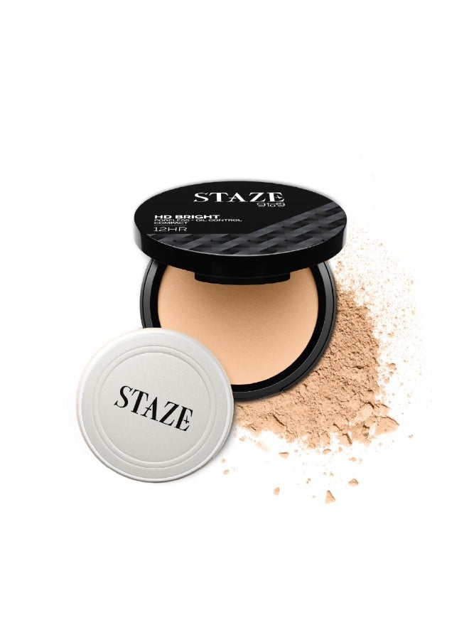 Staze 9to9 HD Bright Compact | 12hrs long stay | Poreless Matte Finish + Oil Control | Evens out Complexion, Blends effortlessly | Lightweight Microfine Formula with Vitamin E| 300W Honey 9g - Image 1